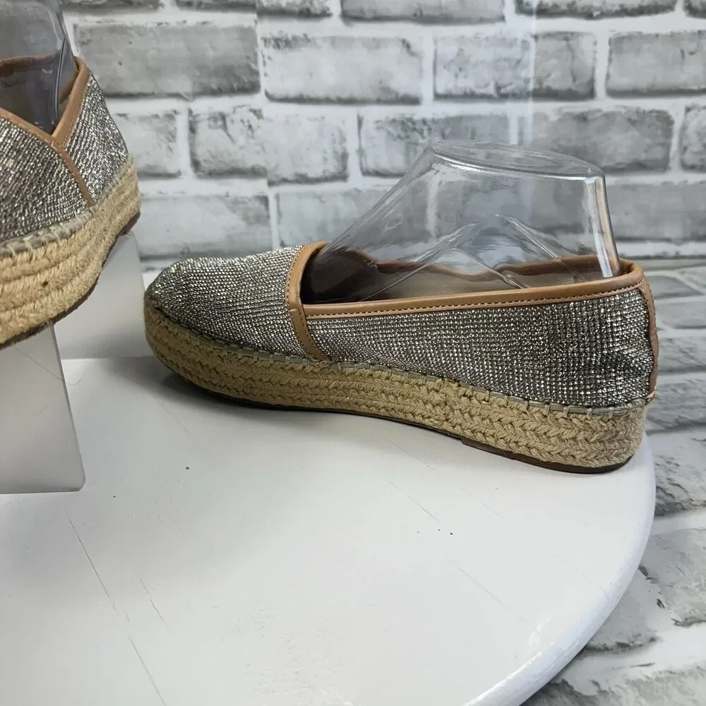 Gianni Bini Bruxie Women's Size 9 Silver Rhinestone Slip On Platform Espadrilles